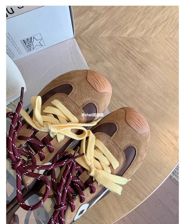 苏茵茵同款7cm内增高版~复古小歪头鸳鸯鞋带休闲鞋德训鞋女阿甘鞋详情22
