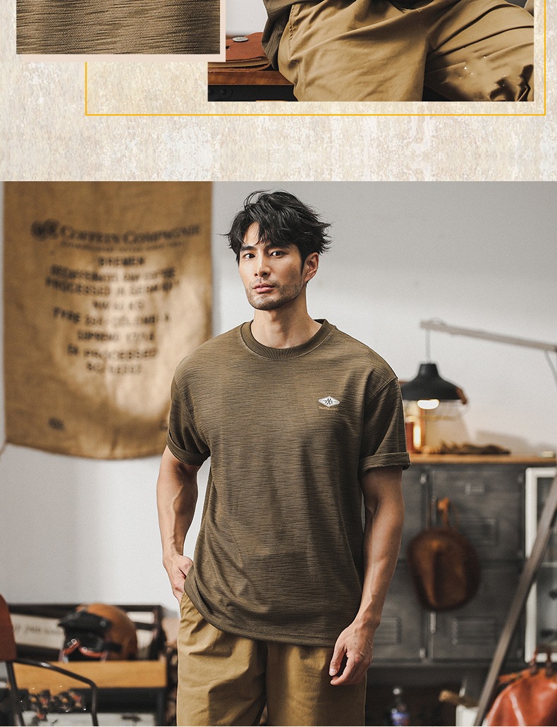 300g重磅弹力竹节棉短袖t恤男夏季潮牌刺绣复古上衣宽松圆领T恤潮详情12