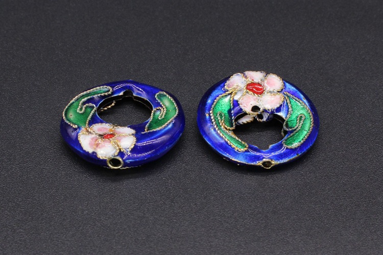 Traditional high-temperature cloisonne enamel filigree silver blue DIY jewelry accessories, spacer beads Cloisonne 20mm large earrings pic 4