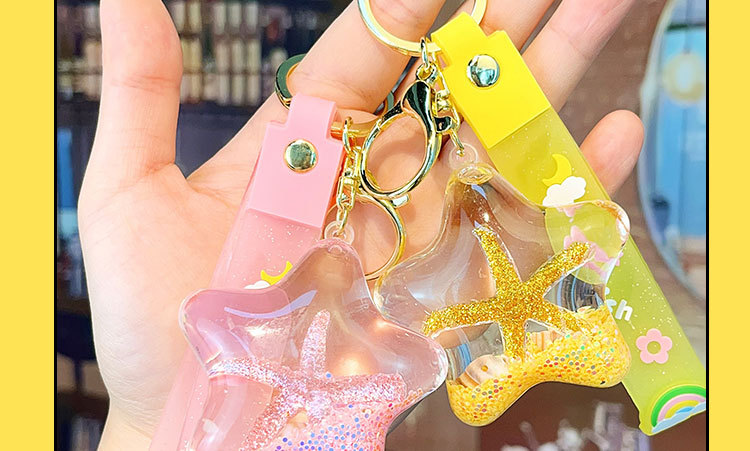 创意入油液体流沙钥匙扣五角星卡通海洋世界漂浮钥匙链小礼品批发详情13