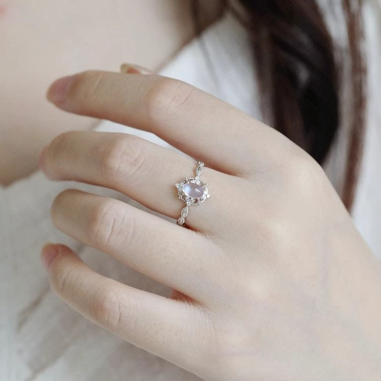 Moonstone plain ring for women, light luxury, niche and high-end feel, adjustable index finger ring, unique retro style open ring pic 22