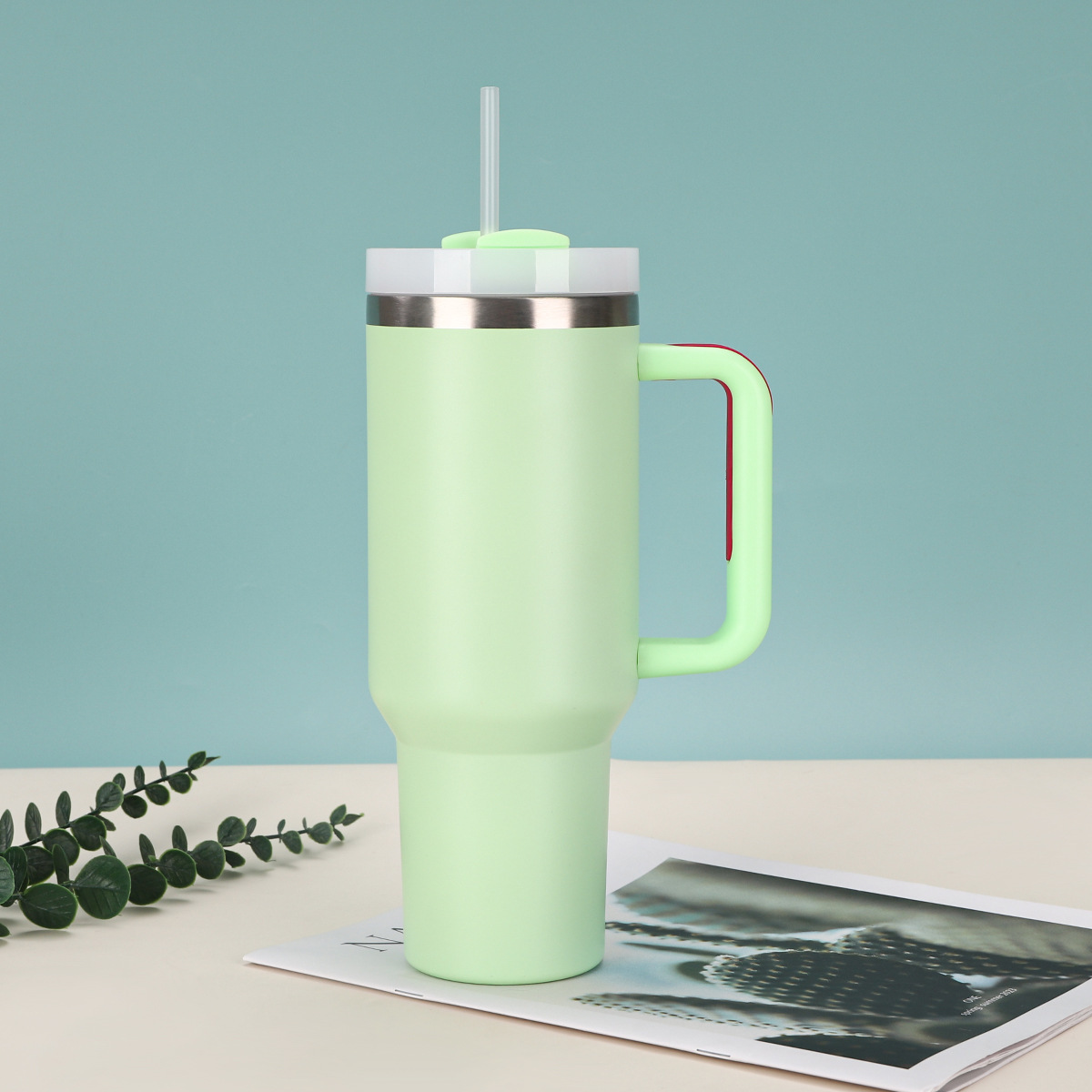 跨境热销纯色304不锈钢保温杯便携保冷时尚汽车杯户外简约吸管杯详情11