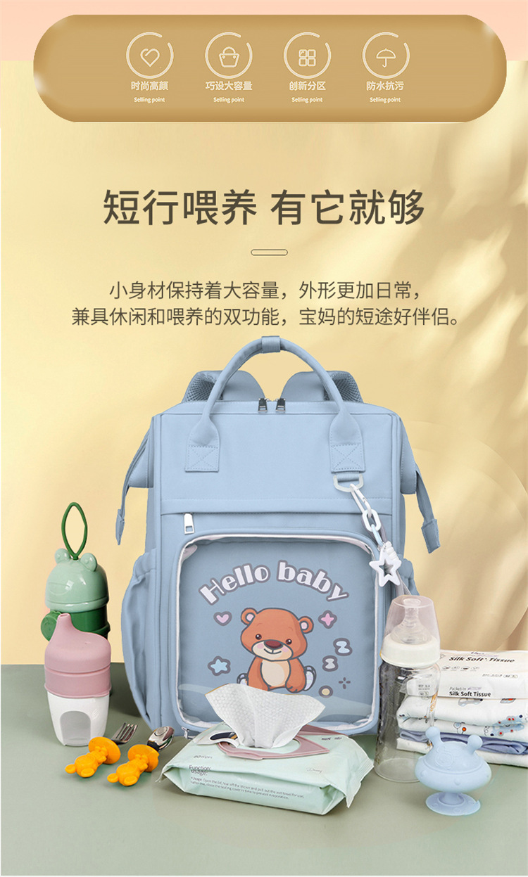新款卡通双肩妈咪包多功能小熊母婴背包大容量高级感妈妈包保温款详情2