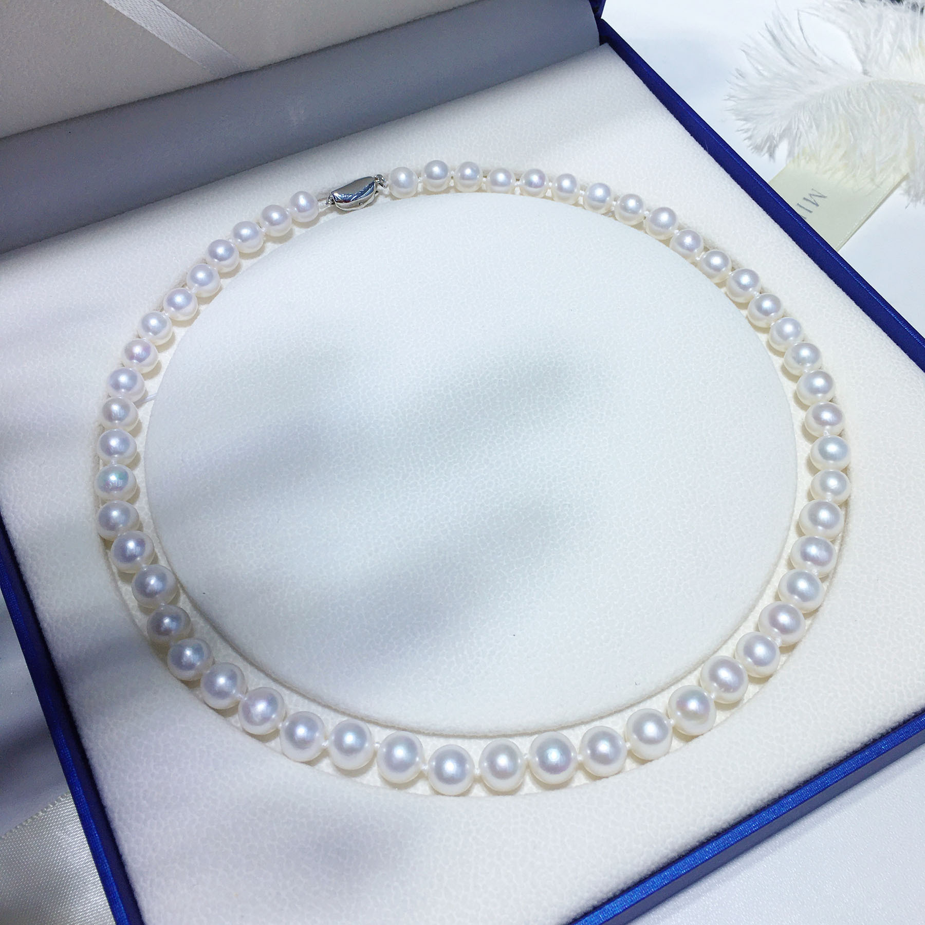 Retro plain chain collarbone chain tian Ran freshwater 7, 8, 9 round slightly flawed bright light pearl necklace finished product wholesale pic 12