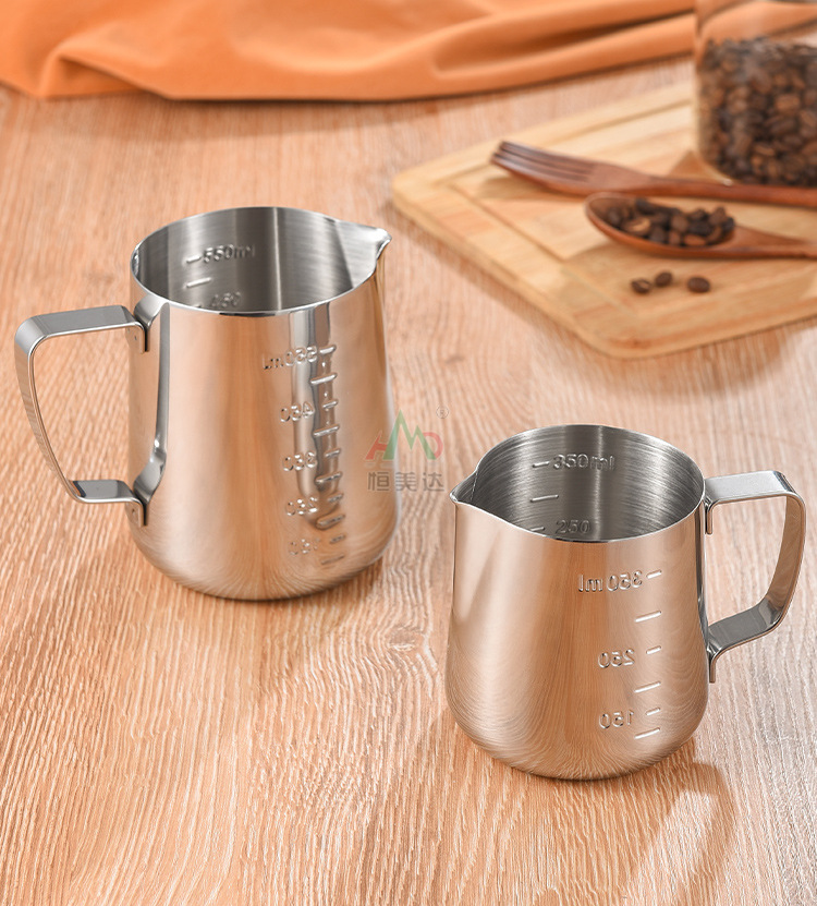Cross-border bestseller stainless steel latte art cup with scale, latte art jar, pointed spout, household latte art tool, milk foam cup 350ml pic 14