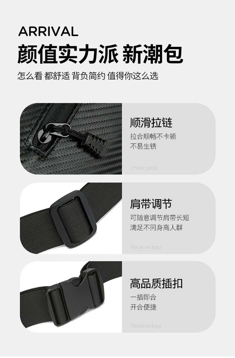 胸包男士背包 跨境腰包碳纤维纹路防泼水腰包 骑行单肩包斜跨胸包详情6