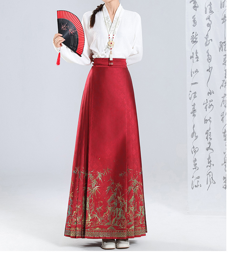 原创幻彩红竹马面裙汉服女订婚礼服新中式中国风日常新款醉梦夕风国潮详情7