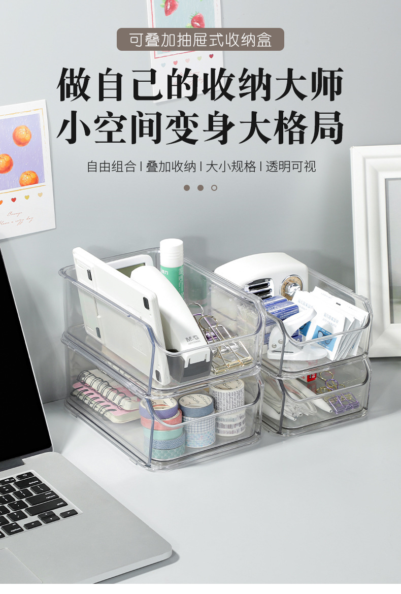 Desktop storage box, drawer-type student dormitory stationery pen holder, acrylic stackable desk cosmetics shelf pic 2