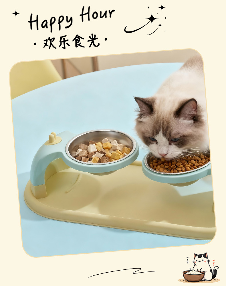 Rongka Pet Cross-border Cat Bowl, Dog Bowl, pet stainless steel double bowl, suspended high rack neck guard, single bowl, anti-tipping cat bowl, pet bowl, dog bowl pic 4