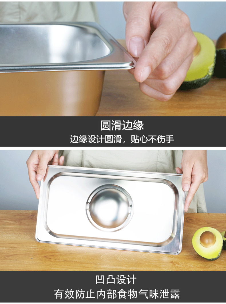304不锈钢份数盆加厚带盖自助餐食物盆不锈钢长方形分数盘1/1批发详情14