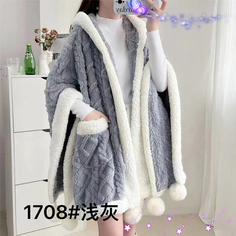 跨境保暖披肩连帽套头斗篷空调小毯子单人午休懒人衣中式披风批发详情3