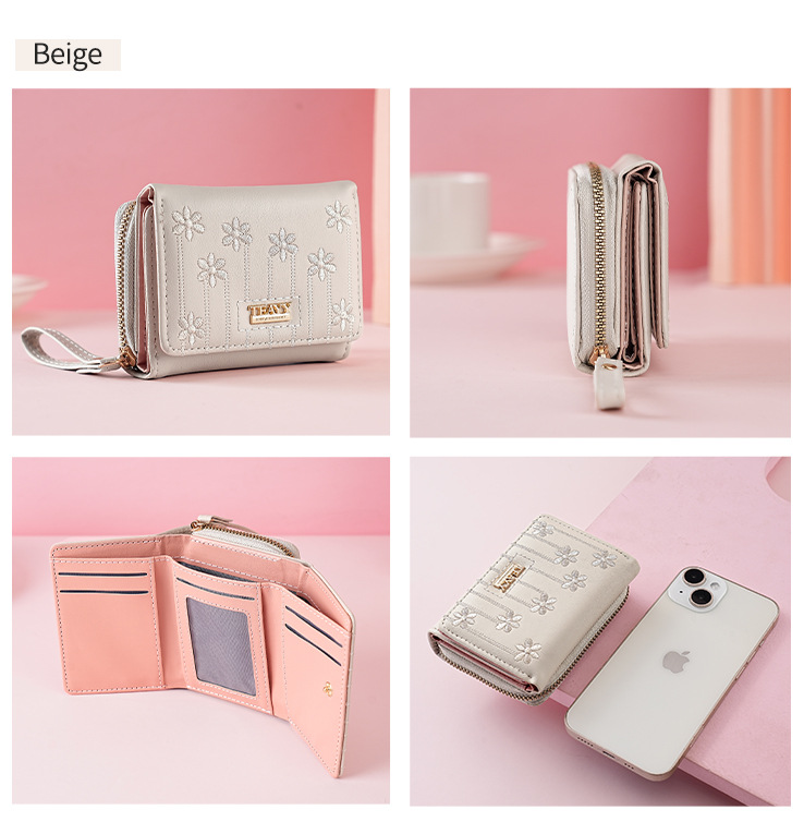 女士钱包teayy暖色系短款多功能零钱包拉链按扣小卡包钱夹 钱包女详情21