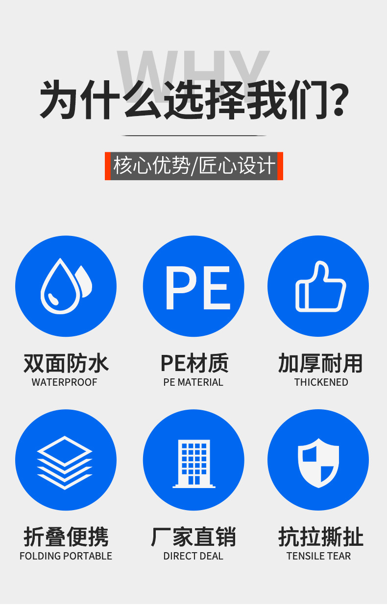 蓝色橙色折叠防水遮阳篷布塑料布详情5
