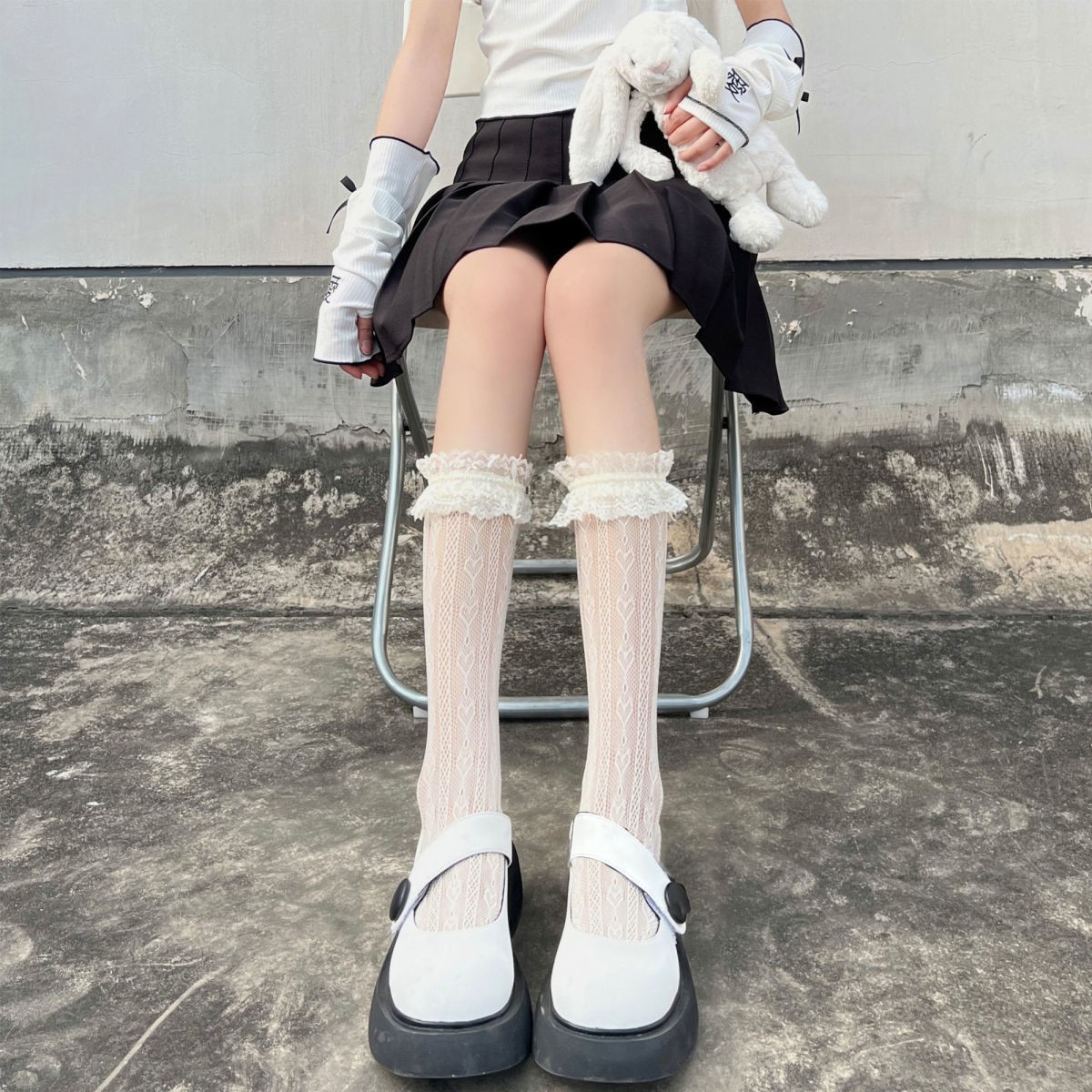 Lolita日系蕾丝花边爱心夏季薄款中筒袜jk软妹白色甜美透气小腿袜详情10