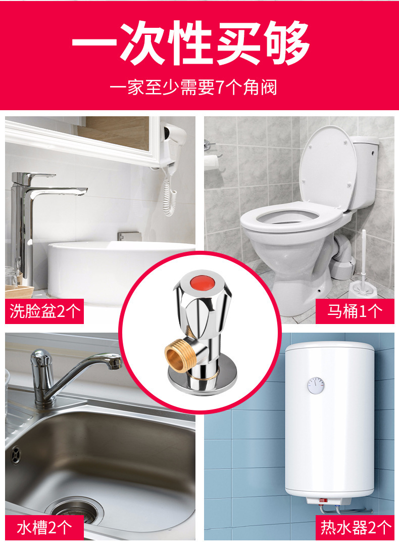 全铜角阀304不锈钢三角阀三通马桶热水器加长大流量4分八字阀开关详情17