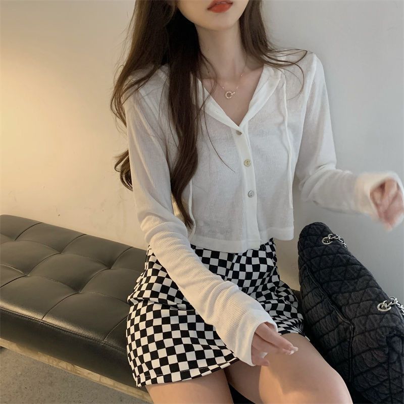 软糯连帽长袖开衫短外套女2023新款秋季懒惰风修身短款打底衫上衣详情30