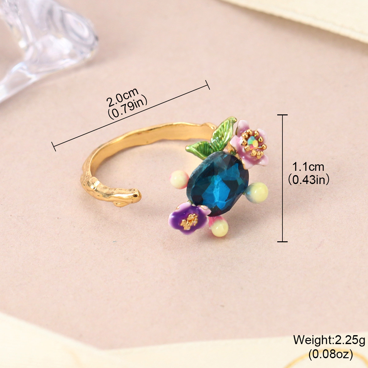 森系珐琅高级感锆石彩色戒指可调节小众设计不掉色花朵指环开口戒详情25