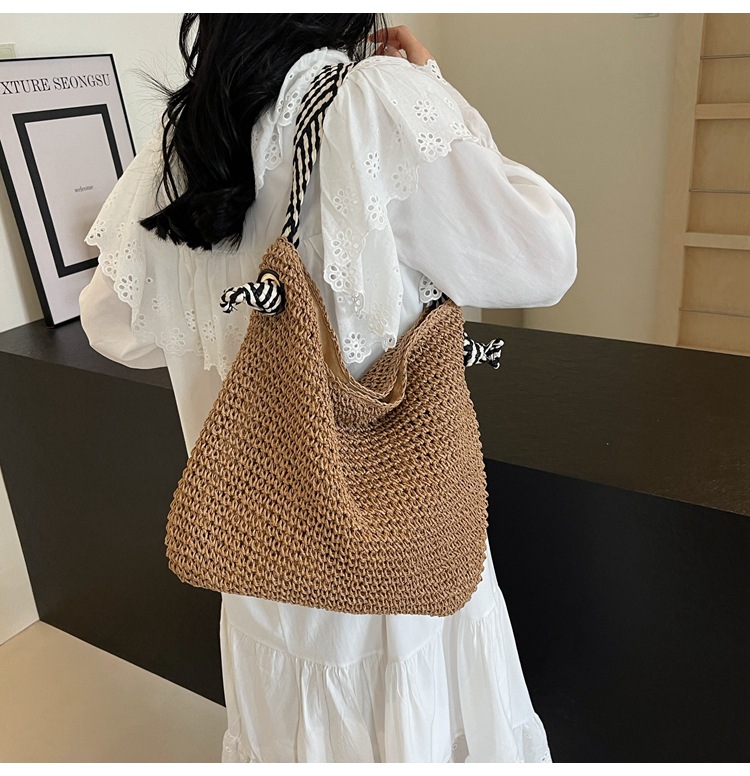 Summer high-capacity straw woven bag for women, 2024 new style seaside and beach vacation single-shoulder bag, commuter tote bucket bag pic 35