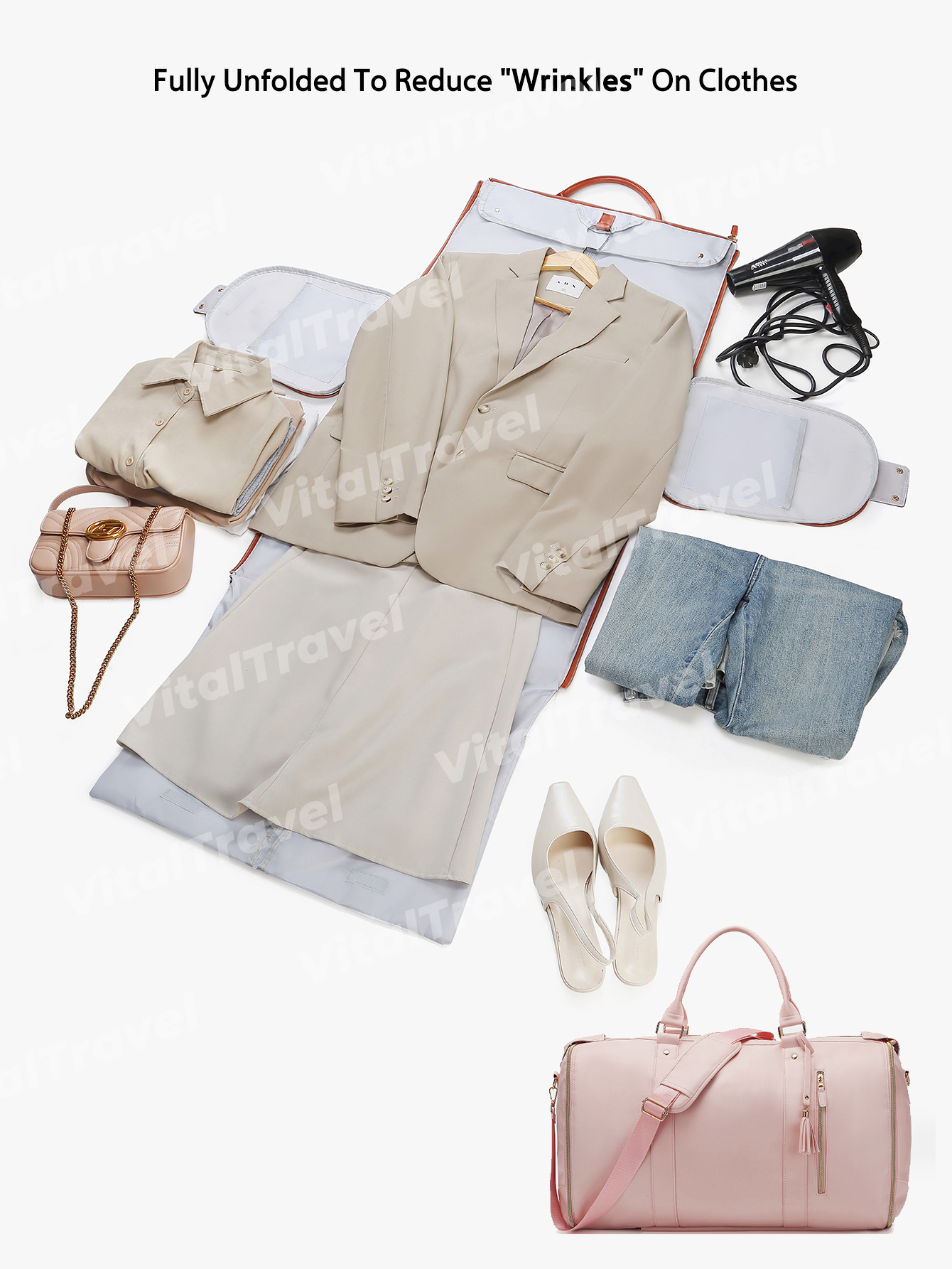 现货全黑色加厚PU面料可折叠旅行包随身服装行李袋可带上飞机便携详情9