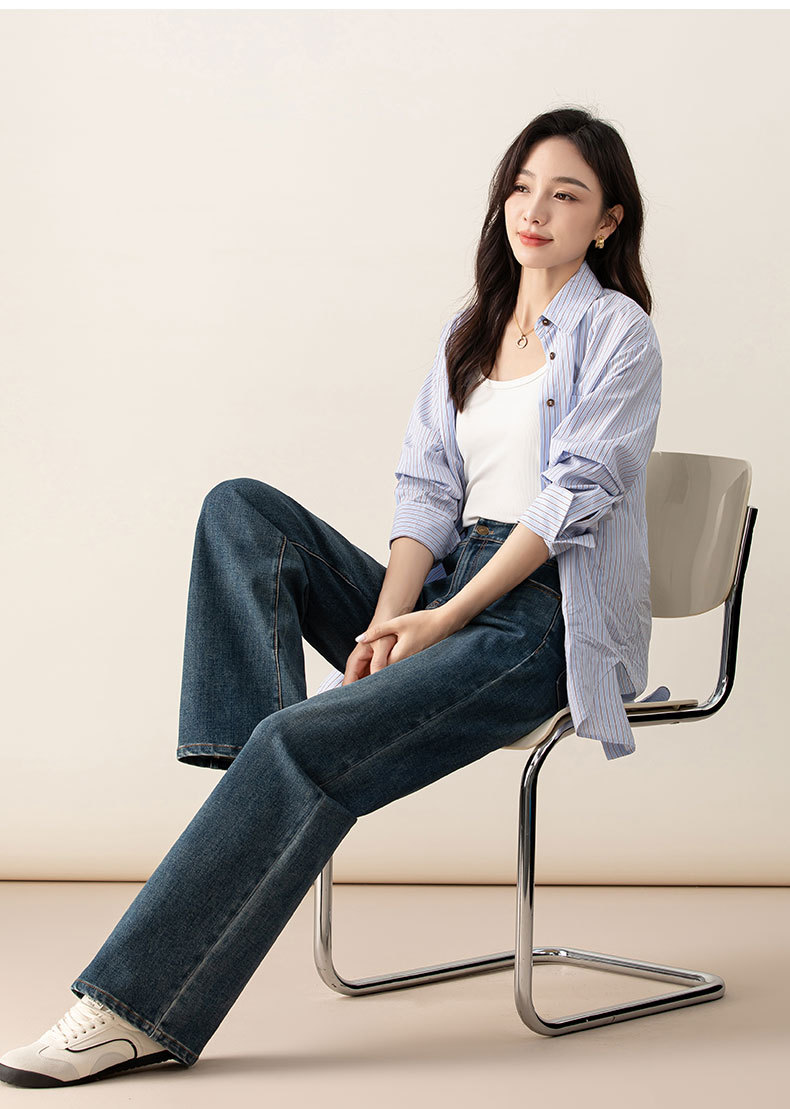 鑫阁高腰梨形窄版阔腿裤宽松显瘦显腿长直筒2025秋季新款牛仔裤女详情4