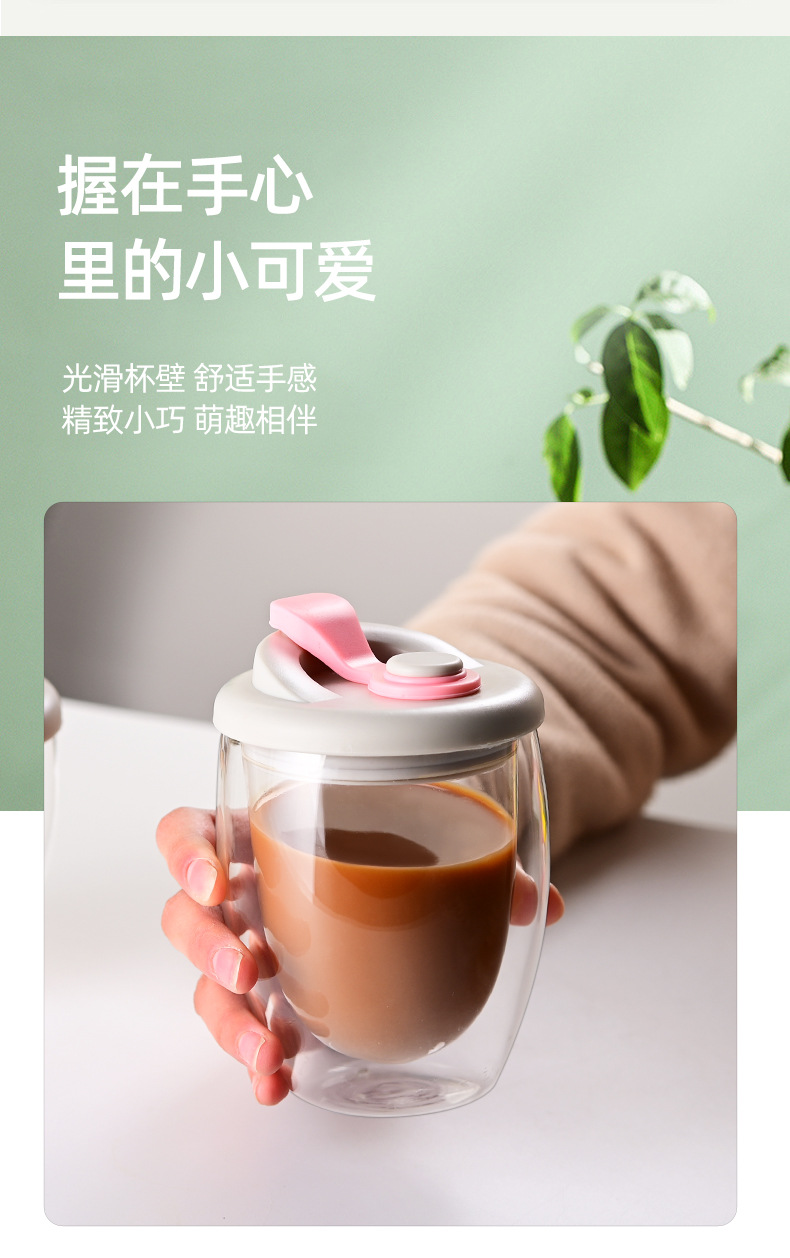Double-layered glass cups with LIDS in stock for wholesale. Simple, high-temperature resistant, portable cups for direct drinking with LIDS and glass drinking cups pic 15