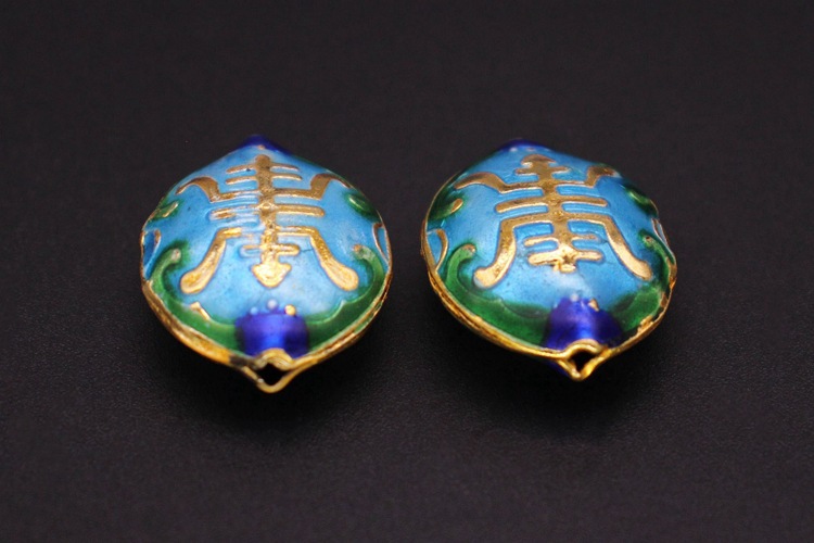 Traditional high-temperature enamel mechanism silver-blue ancient-style jewelry accessory, back cloud partition bead cloisonne 27*21 walnut longevity character pic 13