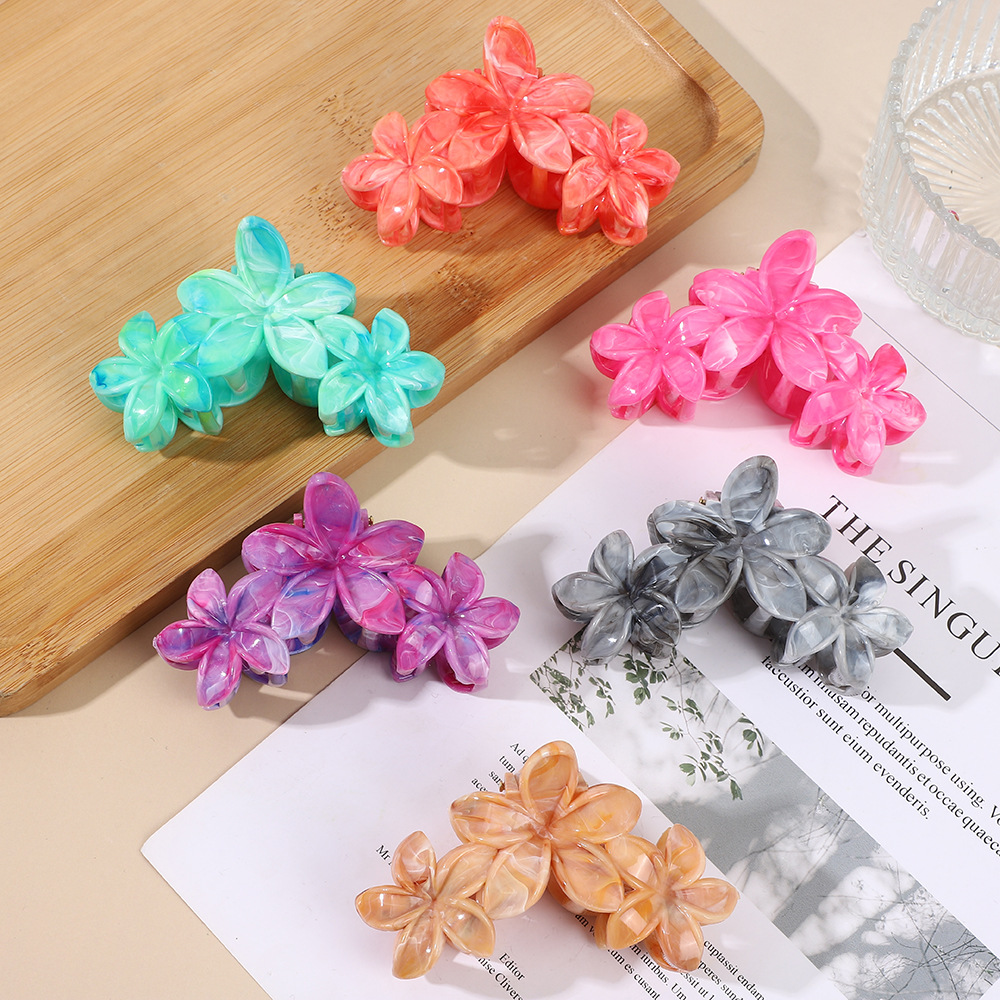 跨境爆款大号鸡蛋花抓夹百搭大理石纹鲨鱼夹渐变紫金花发饰多巴胺详情2