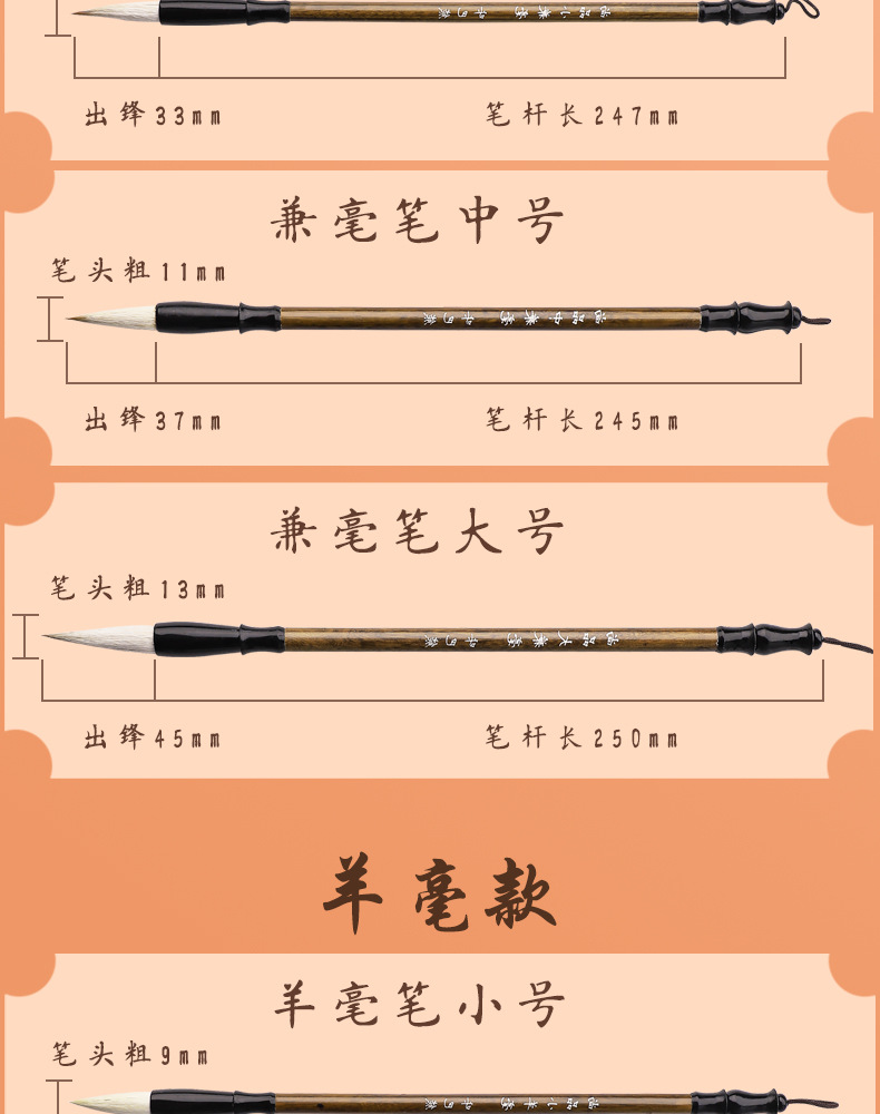 毛笔兼毫羊毫狼毫笔斗笔套装初学者入门文房四宝大白云小楷中楷大详情4