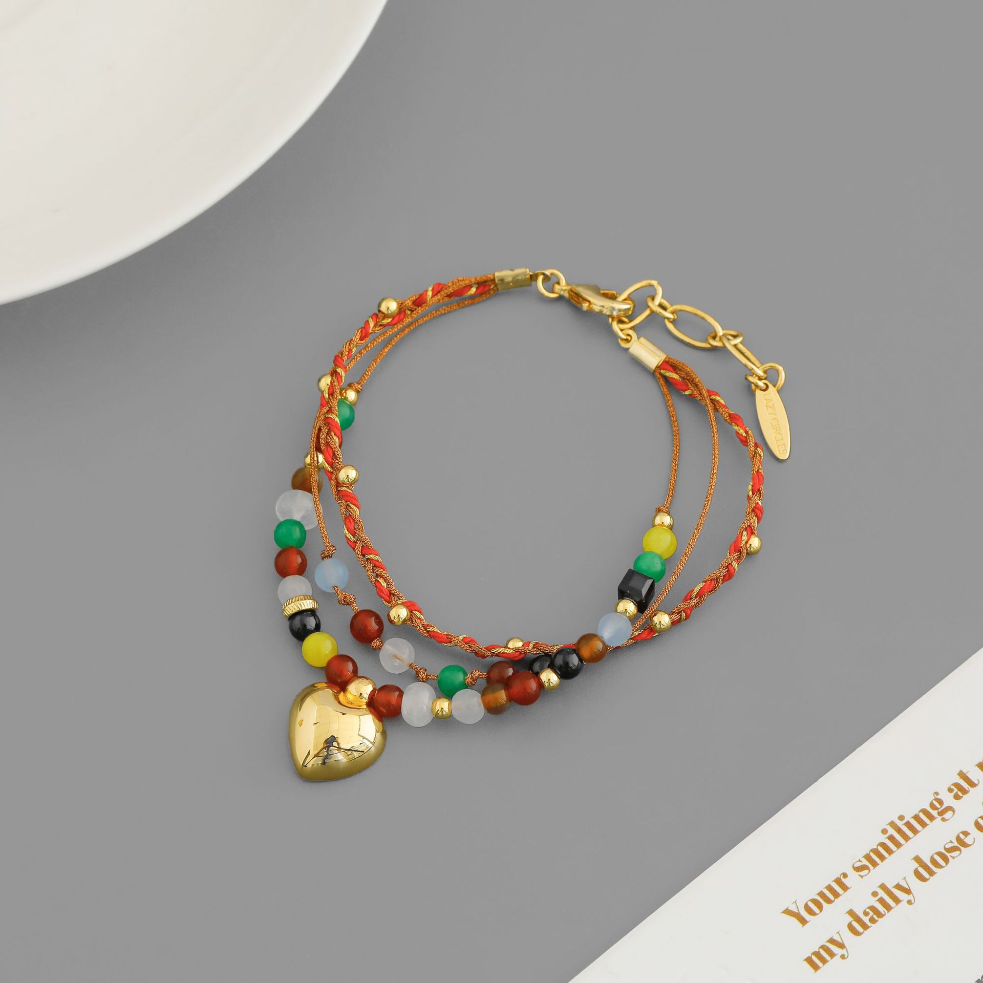 LAZY家扶桑花小岛手链 异域民族风简约手工编绳多层爱心小象手链详情9