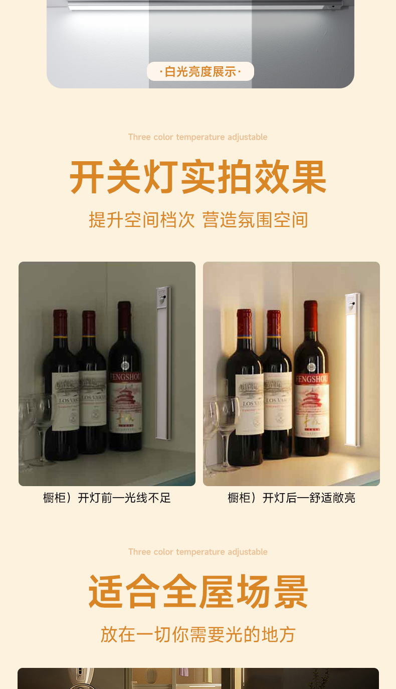LED橱柜灯带充电式智能人体感应厨房照明衣柜子灯条磁吸无线自粘详情10
