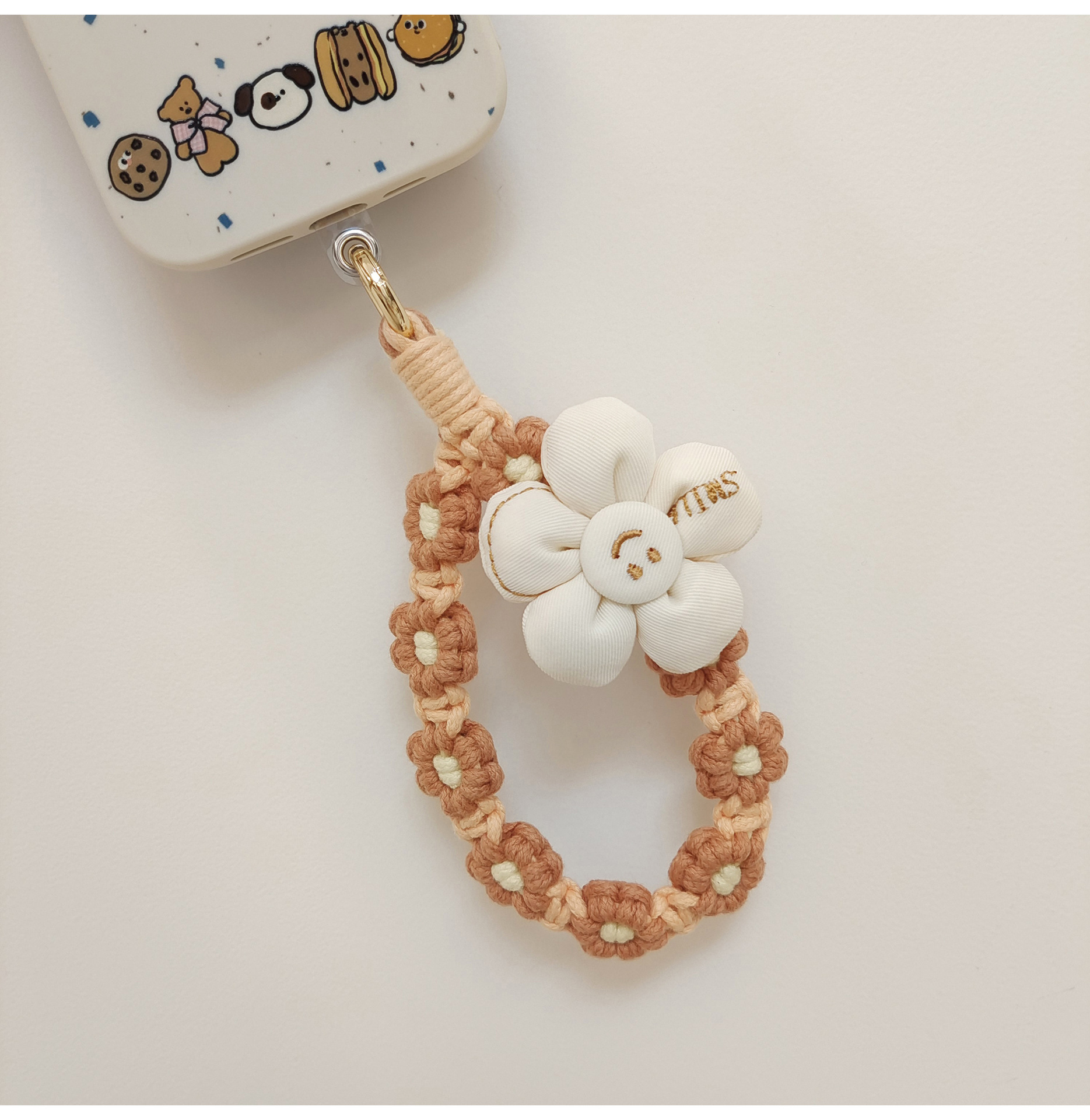 日韩可爱手工编织花朵钥匙扣手机挂件立体花花手腕挂绳手作礼品女详情11