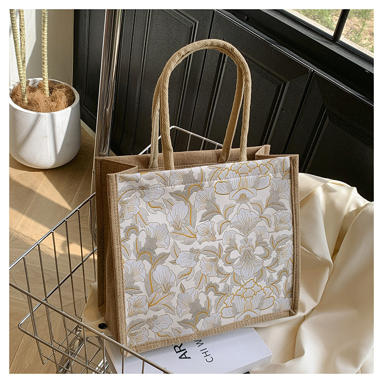 韩版文艺女包新款潮高颜值大容量棉麻时尚上班通勤手提袋便当包包详情45