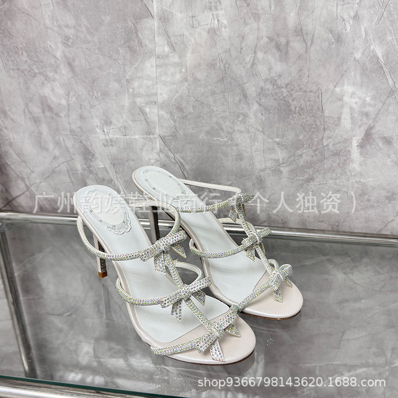 正确版现货R蛇环水钻高跟鞋欧美外贸细跟花朵蝴蝶欧美名媛婚鞋女详情37