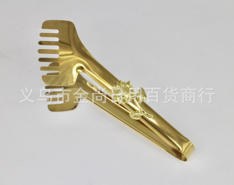 轻奢金色向日葵花多功能不锈钢食物夹子面包夹蔬菜沙拉牛排食品夹详情3