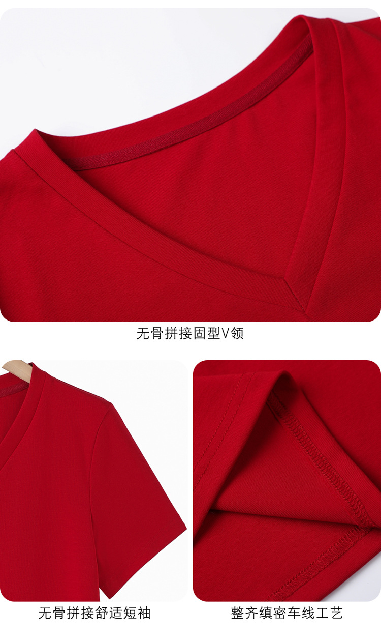 一件代发夏季新款短袖T恤女宽松纯棉V领大码纯色上衣紫色跨境货源详情7