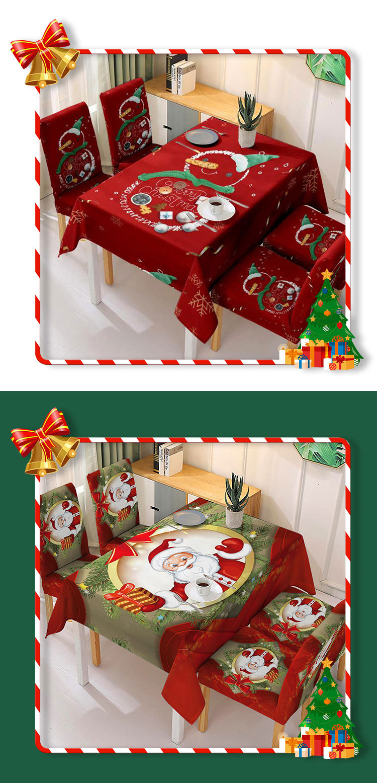 跨境圣诞树印花桌布家居节日氛围装饰台布卡通雪人长方形餐桌布详情13