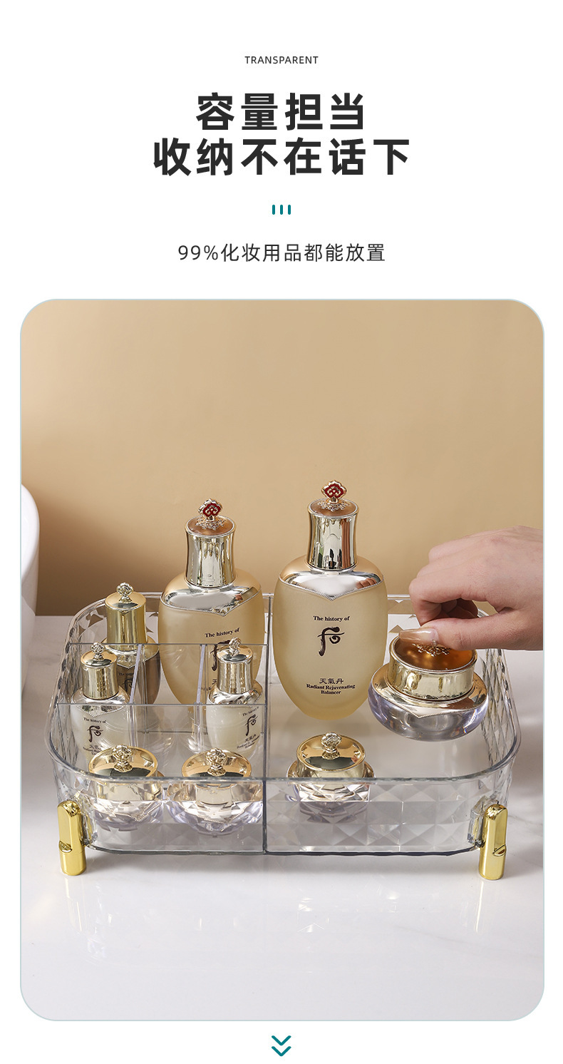 Light luxury cosmetics storage box, desktop transparent cosmetics storage box, storage and organization box, storage basket, shelf pic 4