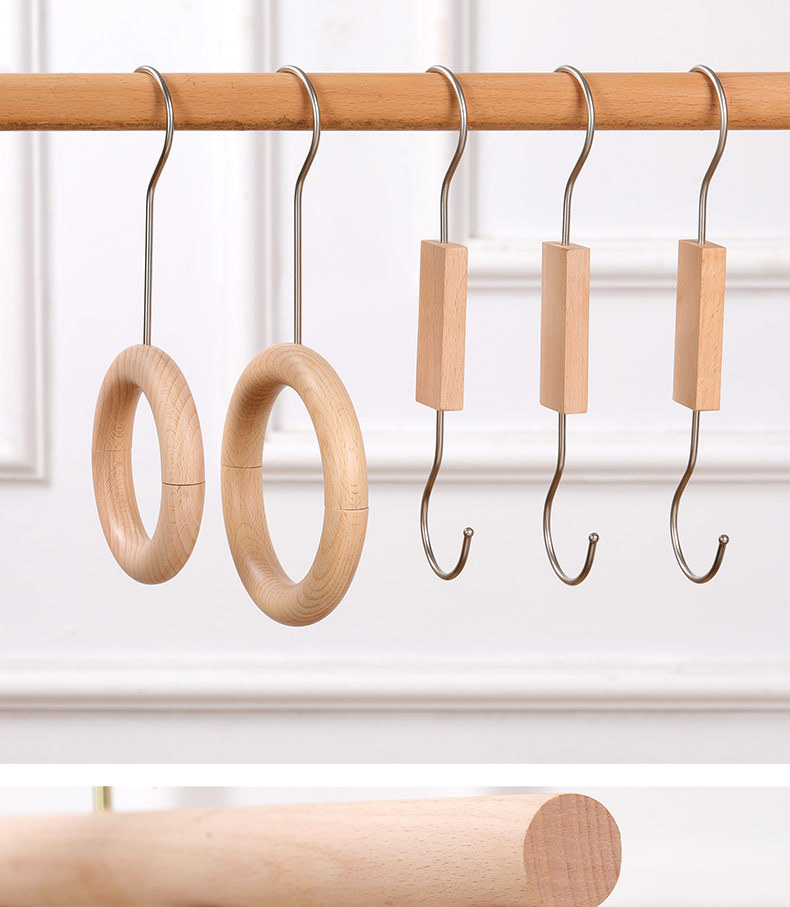 Beech wood hooks, S hooks, wooden clamps, clothing store hangers, clothes hangers, props, round wood clothes and pants rack clamps, scarf rack sticks pic 6