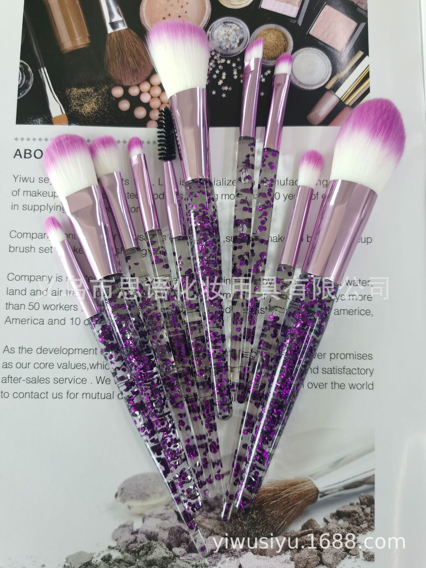 10只尼龙毛拉链紫化妆套刷 彩妆工具化妆刷 便携塑料柄化妆刷包详情36