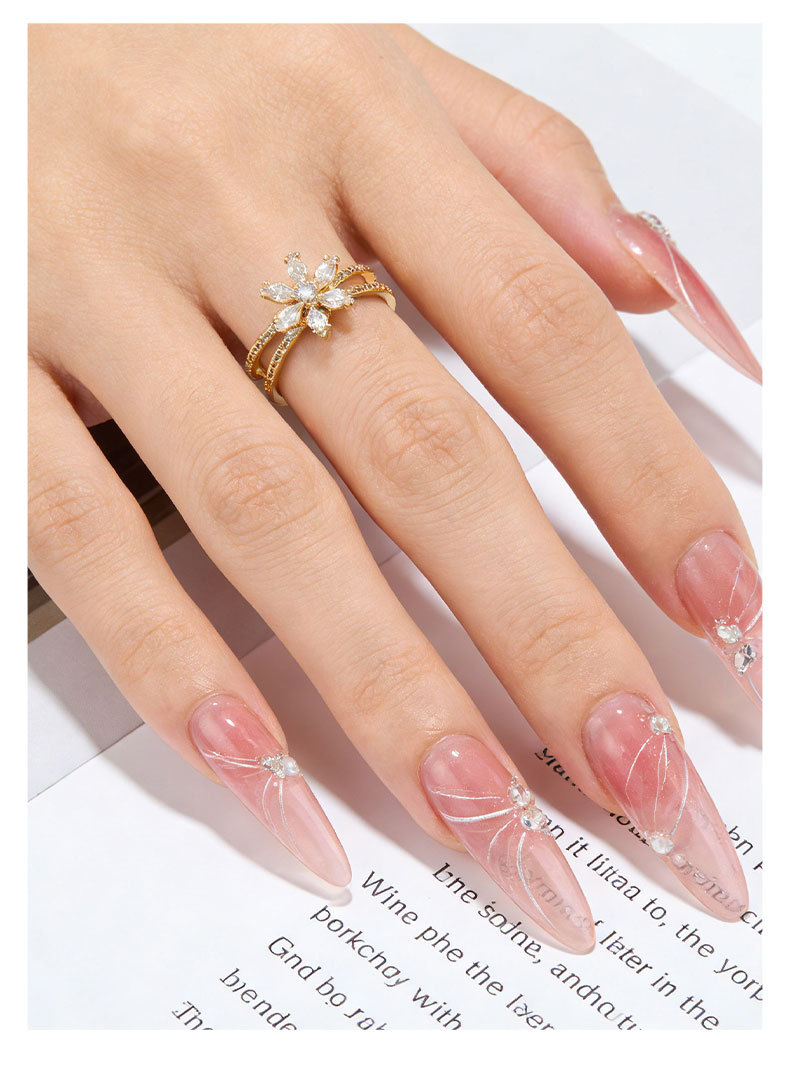 A light luxury and high-end star-shaped flower cluster open ring, a copper alloy set with zircon, adjustable index finger ring, exquisite ring ring pic 7