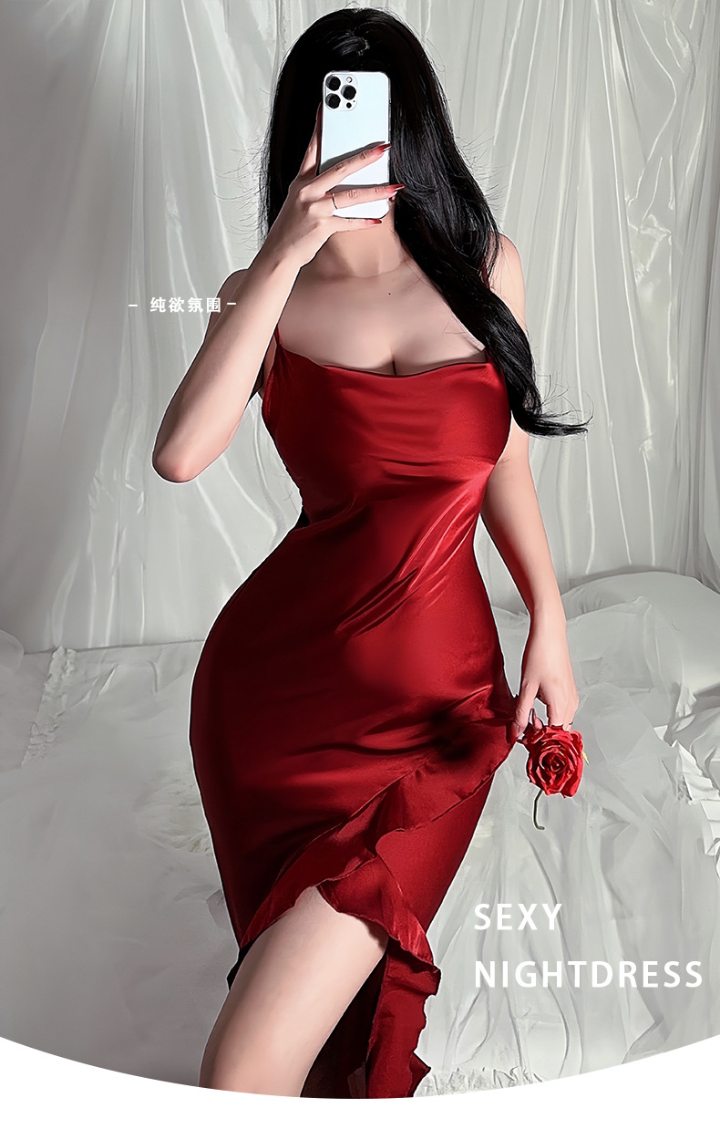 Influencers viento sexy halter vestido de dormir mujer glamourosa suela de volantes puntada pijama multicolor homewear 635 pic 1