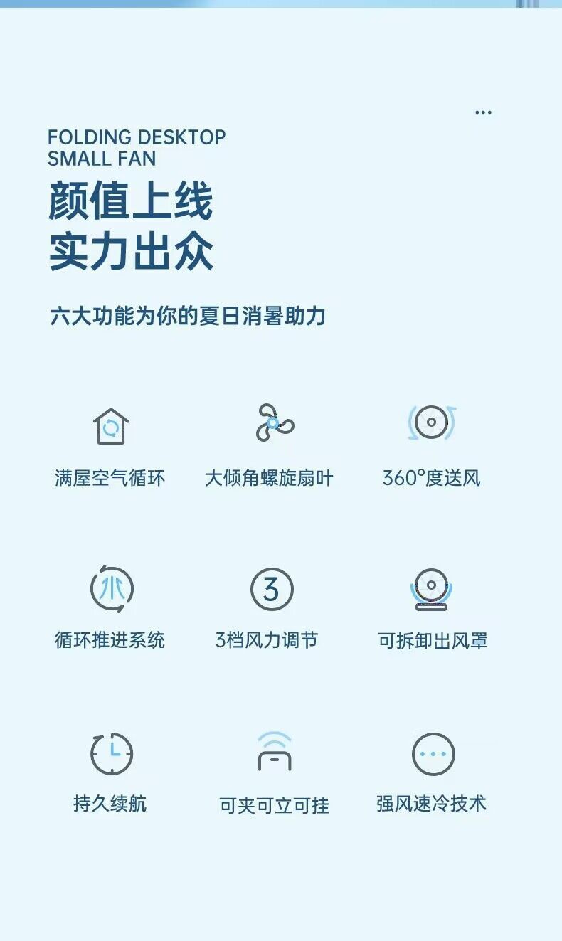 跨境多功能夹子风扇充电便携式家用挂壁电风扇学生宿舍USB小风扇详情2