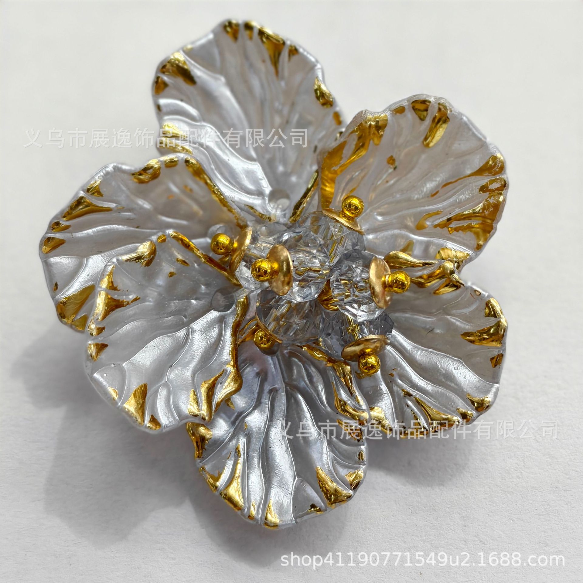 双层花朵 头饰复古发簪 染色多瓣花 S099手缝花ABS仿珍珠牡丹详情6