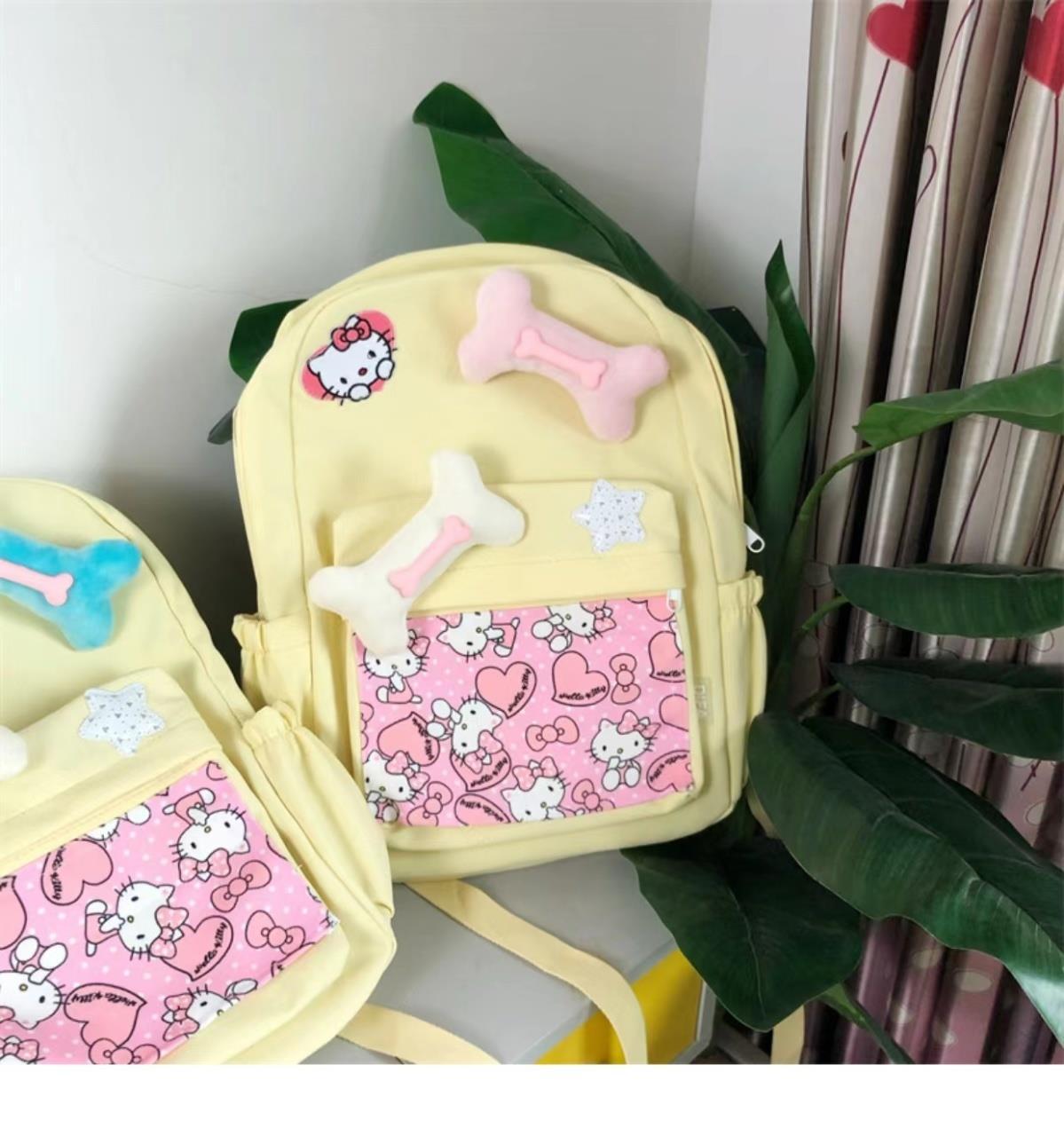 辣妹设计感背包可爱卡通猫猫骨头大容量清新黄色书包大学生双肩包详情16