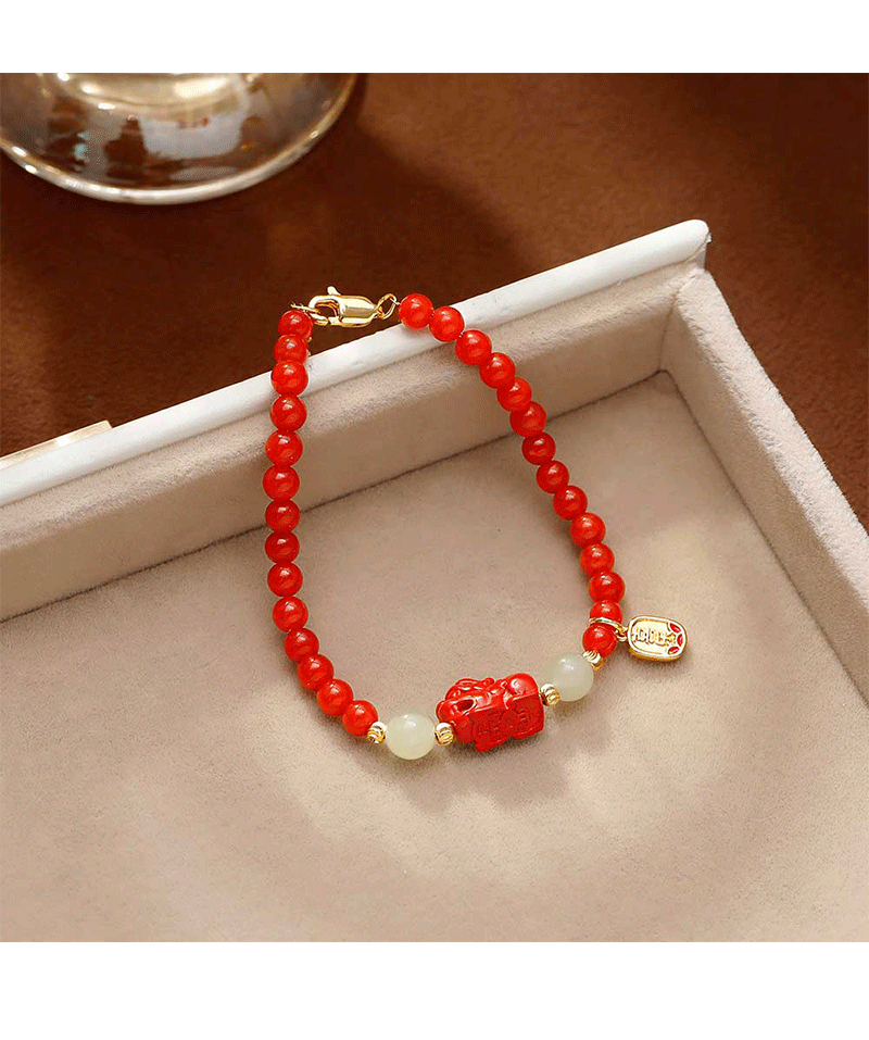 Hyacinth medieval design red agate PI Xiu bracelet, peace and Good fortune beaded bracelet, New Chinese-style New Year festive red jewelry pic 4