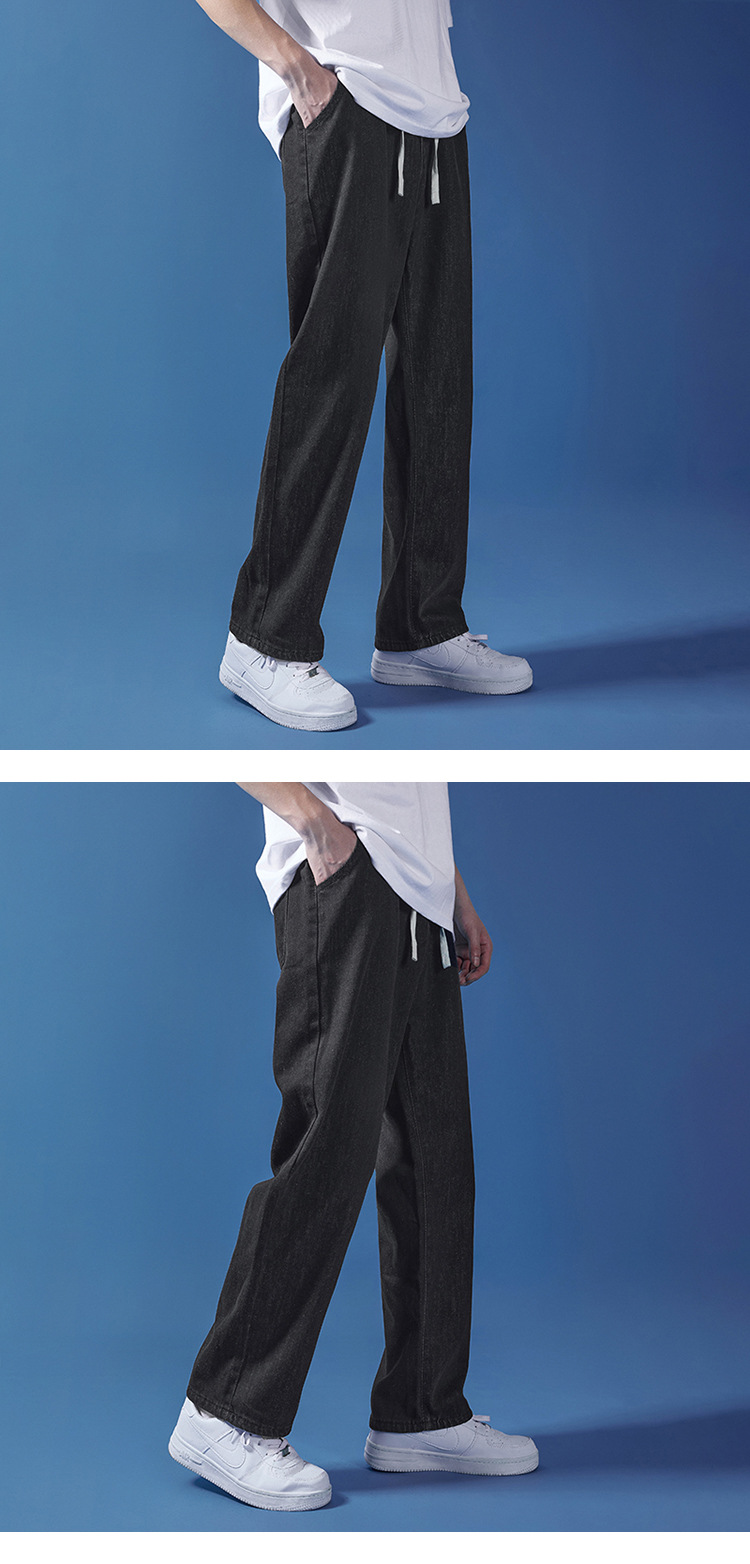 阔腿牛仔裤男夏季韩版原宿风休闲简约潮流ins宽松抽绳直筒长裤子详情12