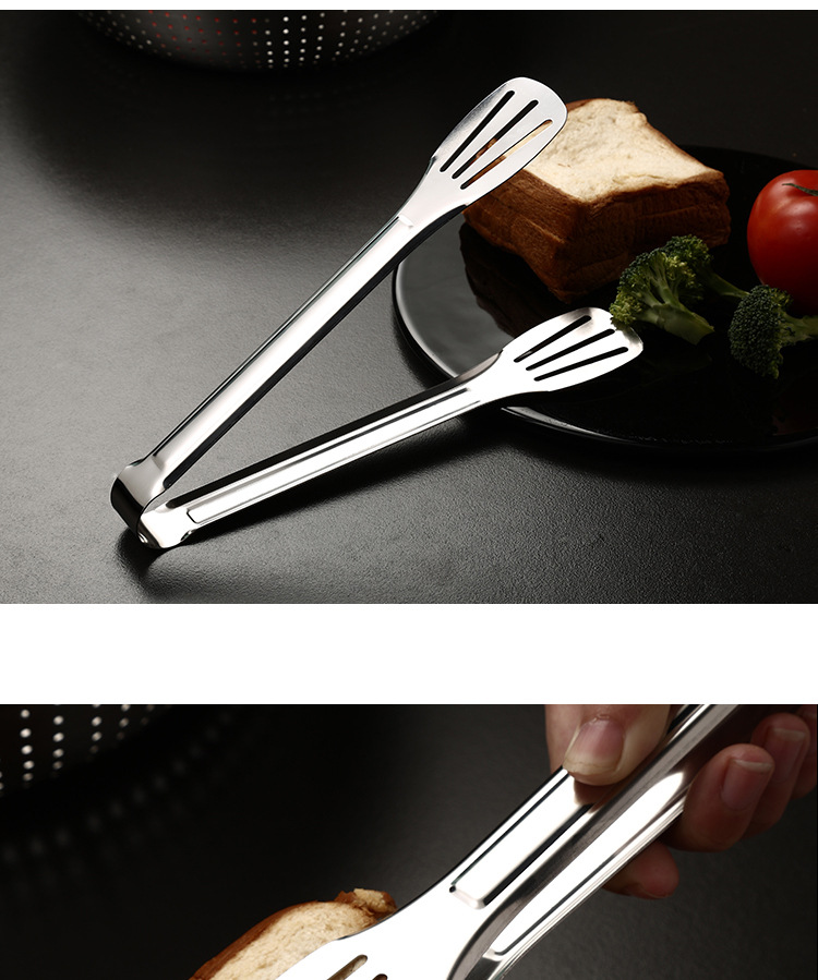 Wholesale stainless steel thickened steak tongs for barbecue, kitchen food, barbecue meat tongs, vegetable ice tongs, bread baking tools pic 5