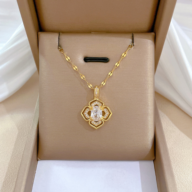 【钛钢】幸运项链女铜微镶真金电镀简洁Ins网红精致锁骨链脖链详情16