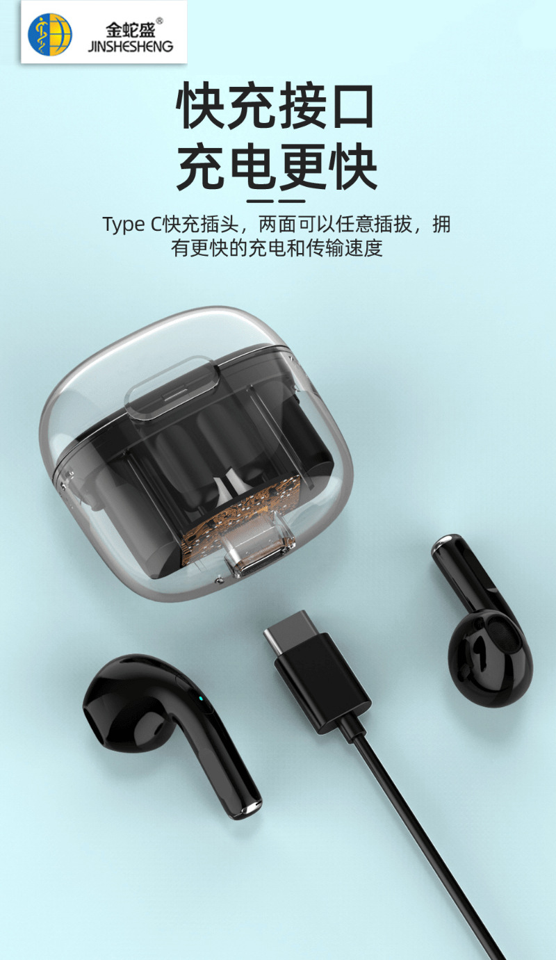 Трансграничная прозрачная bluetooth гарнитура действительно беспроводная TWS с двумя полуушами-полуушами, длинным длинным восстановлением маленьких наушников pic 12