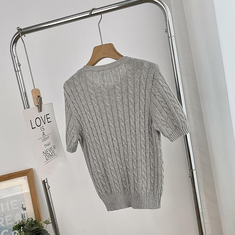 British-style ponytail embroidery braided short-sleeved knitted sweater for women, spring and summer retro style, thyme and base layer sweater pic 20